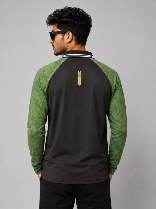 Men's Full Sleeve Raglan Polo Jersey – Black & Green
